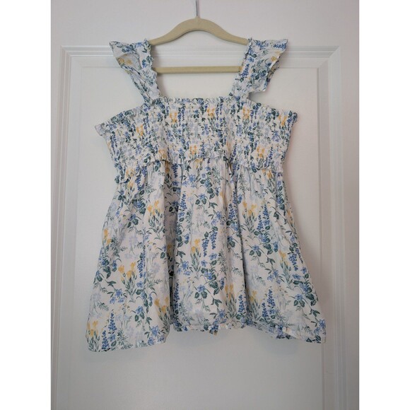 Janie And Jack White Ruffle Smock Tank Top Blue Yellow Florals Girls Size 16 - Picture 4 of 9